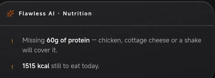 AI note: missing 60 g of protein, 1515 kcal still to eat today