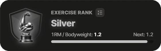 Ранг вправи: Silver у жимі штанги лежачи, 1RM — 1,2 ваги тіла