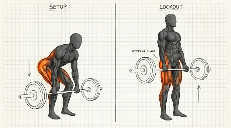 Deadlift — hand-drawn exercise illustration from Flawless