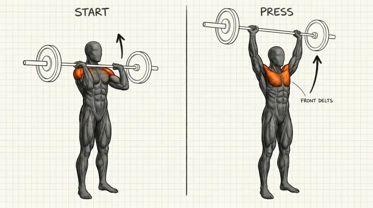 Overhead Press — hand-drawn exercise illustration from Flawless