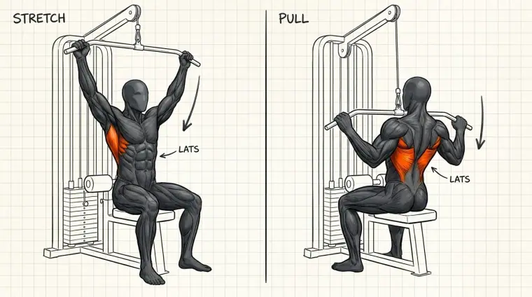 Lat Pulldown — hand-drawn exercise illustration from Flawless