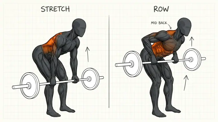 Barbell Row — hand-drawn exercise illustration from Flawless